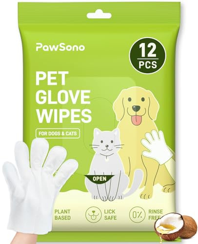 12PCS Hypoallergenic Pet Glove Wipes for Dogs & Cats - Quick Clean & Deodorizing Between Baths & Travel | Dog Washing Wipes for Fur, Butt, Paws, Eyes & Ears |Cat Cleaning Gloves for Grooming & Bathing