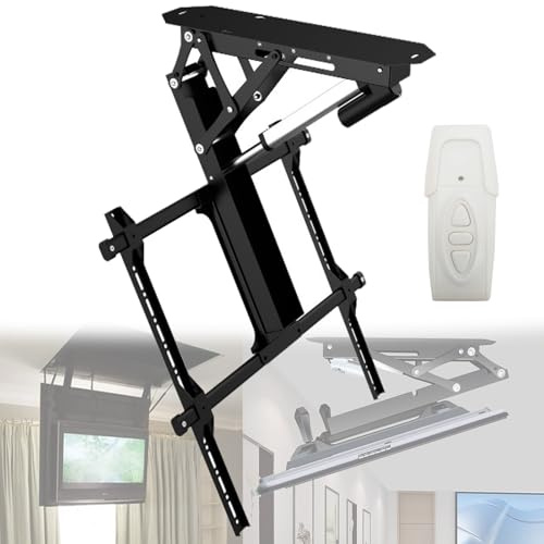 Support TV motorisé avec télécommande, réglage de l'angle 0-75° pour montage au plafond et au mur, idéal pour les téléviseurs à grand écran