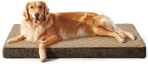 JOEJOY ortopedisk hundsäng, stora hundar, XXL hundkudde, tvättbar fluffig hundmatta, hundmadrass för stora hundar, halkfri undersida, 120 x 74 x 9 cm, brun