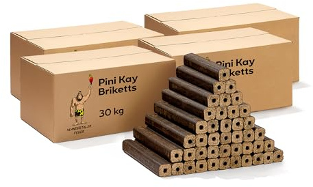 Neandertaler Feuer Holzbriketts PiniKay Hartholzbriketts – Kaminbriketts 4 x 30 kg Briketts Kamin Ofen Grill Briquettes Hartholz Eiche Buche Brikett Holzbrikett Gluthalter (120 kg)
