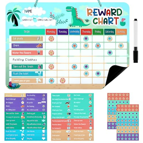 Ainiv Tableau de Récompenses Magnétiques pour Enfants, Tableau de Comportement avec 52 Autocollants de Comportement, 120 Autocollants Étoiles, Encourager Les Bons comportements, Bleu