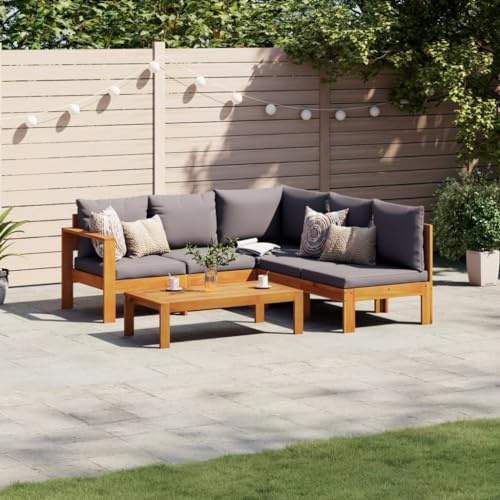 Hoopleep 4-TLG. Garten-Sofagarnitur mit Kissen, Massivholz Akazie, Outdoor Möbel Set für Terrasse und Esszimmer, Robustes Lounge-Sofa mit Tisch