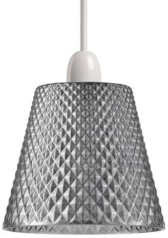 Glass Lamp Shade, Modern Dome Light Shade for Ceiling & Table Lamps, E27 Easy Fit Replacement Lampshade, 16cm Diameter, Vintage Industrial Style