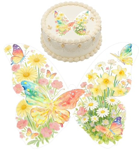 Essbare Schmetterlinge für Torte,Schmetterlinge Tortendeko Essbare | Esspapier Schmetterling,Schmetterling Kuchen-Deckel,Essbare Schmetterlinge für Torte zum Hochzeit Geburtstag Taufe,Ø 18 cm