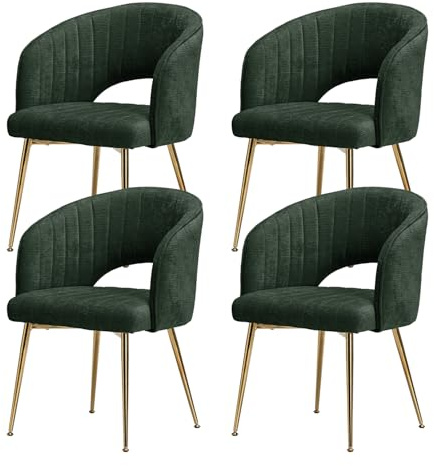 SUPPNEED Esszimmerstühle 4er Set, esstisch stühle, Polsterstühle mit Armlehne, Gebogener Rückenlehne, Gold Beine, Küchenstühle, Sessel für Wohnzimmer, Schlafzimmer, Büro (4, Grün-Chenille)