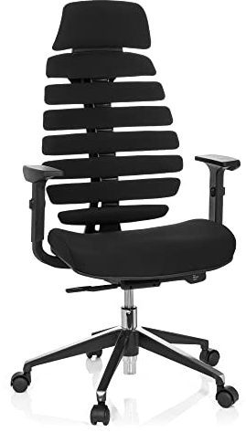 hjh OFFICE Profi Bürostuhl ergonomisch Ergo LINE II PRO Stoff Schwarz, Drehstuhl mit Kopfstütze, höhenverstellbare Armlehnen, Schwarz