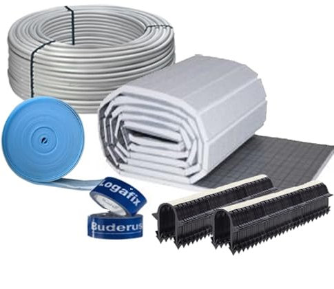 Buderus Fußbodenheizung 108 m² Komplettset Heizung Tackerplatte 20 mm PE-RT Rohr 17 x 2