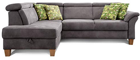CAVADORE Dormir sofá Ammerland con ottomane Izquierda/muelles de sofá en Estilo rústico con Ajustable reposacabezas, y Cama Buzón/245 x 84 x 194/Aspecto de Piel Color Gris Oscuro