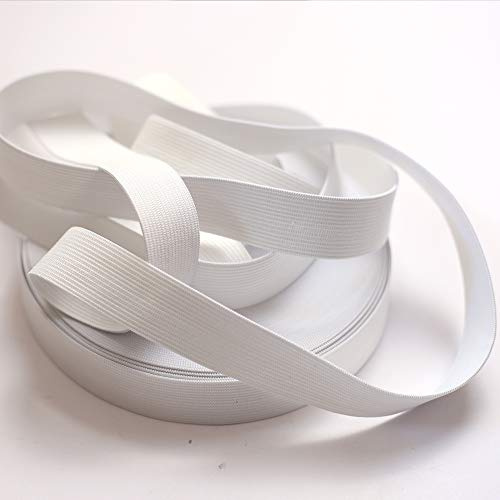 DAHI Cinta de goma elástica de 20 metros, 2,5 cm de ancho, para ropa (20 metros/2,5 cm de color blanco)