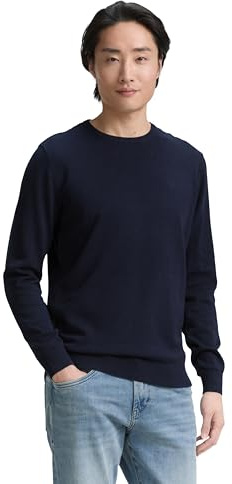 TOM TAILOR Herren Basic Strickpullover mit Crewneck Rundhalsausschnitt Langarm