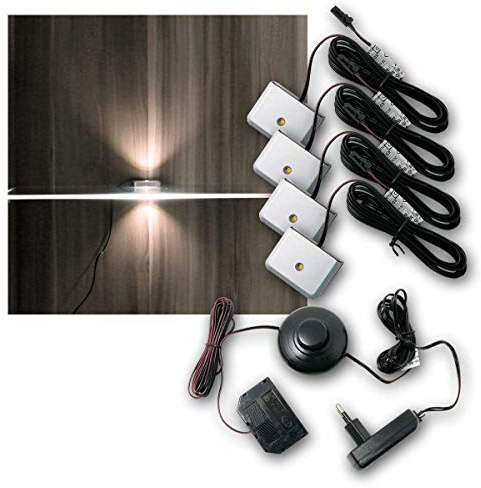 world-trading-net - LED Glasbodenbeleuchtung Clip-3D im 6er Set, Silber, Leuchtfarbe kaltweiß, inklusive Netzteil