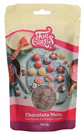FunCakes Schokoladen Melts Milch: Schmelzende Schokolade für süße Bonbons, Tropfen, Glasur, Kuchendekorationen, Drip. Einfaches Schmelzen in der Mikrowelle oder Wasserbad, Halal. 350 g.