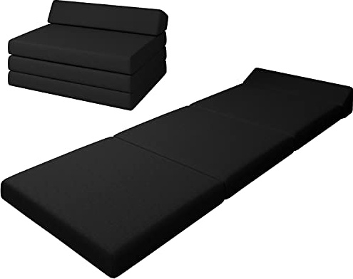 sunnypillow Klappmatratze mit Kopfteil - 4-teilige Faltmatratze mit abnehmbarem Bezug - Schaumstoff extra dick 10cm - Matratze faltbar klappbar Gästematratze Reisematratze