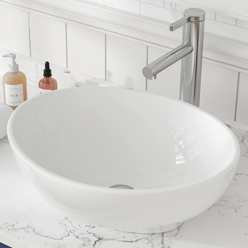 MEJE 40,5 x 33,5 x 14 cm, lavabo ovale in ceramica bianca, moderna ciotola a forma di uovo, lavabo da bagno sopra il bancone