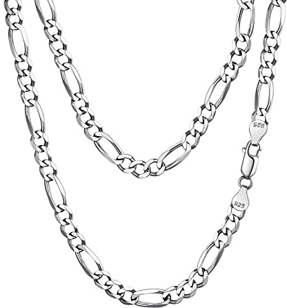 FindChic Figaro Kette Silber 925 Panzerkette Unisex Gliederkette 5mm Silberkette Ohne Anhänger Herrenkette 61cm weißgold Ultradünne Kette Hip Hop Halskette Damen Collier