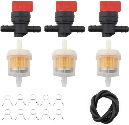 FanPaYY Motorrad Gas Kraftstofffilter Schlauch mit 3x Universal Benzinhahn 6mm, mit 3x Benzinfilter, mit 10 Schlauchschellen für PKW Auto Motorrad Rasenmäher für Briggs & Stratton 698183 494768