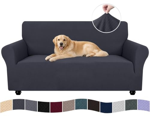 Ystyle Sofa überzug 2 Sitzer Mit Armlehne, Stretch Sofabezug rutschfest, Modern Sofa Cover Für Hunde Haustiere, Atmungsaktiv Couch überzug Mit Elastic Bottom, Grau