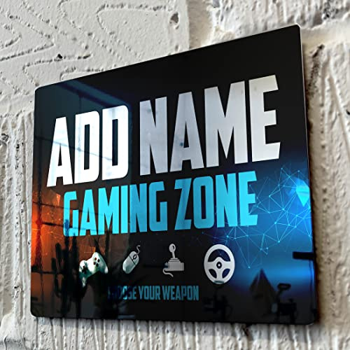 ShopQuality4U Personalised Game Metal Mirror Gamer Sign - Customised Printed Wall Art Plaque A4 Gaming Zone Neural