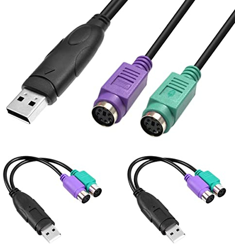 Xiatiaosann Adaptador de PS2 a USB, Cable adaptador de teclado y ratón, PS/2 hembra a USB, enchufe macho con Chip, 2 uds., 2 en 1, cable convertidor de PS2 a USB 2,0