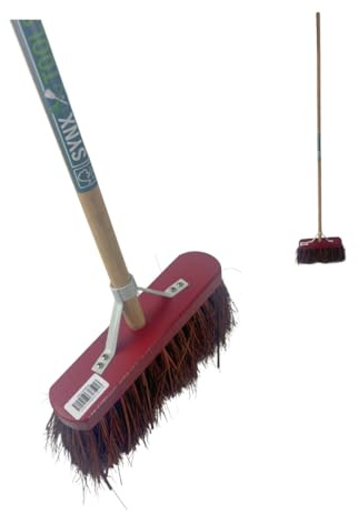 Synx Tools Straßenbesen Bassin Stämme Roter Schirm Außenbesen Reinigungsartikel Outdoor Kehrer Besen mit Stiel 150 cm