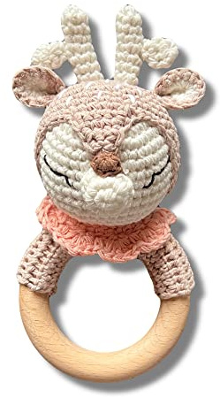 Babyrassel REH (Rosa) gehäkelt personalisiert/ohne Personalisierung (Ohne Personalisierung)