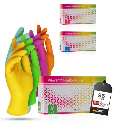Viawant® Rainbow Star Einweghandschuhe Nitrilhandschuhe M [96 Stück] Stabil, Hypoallergen, Puderfrei & Latexfrei – Reißfeste Einmalhandschuhe