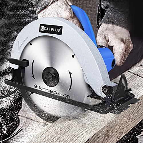 Electric Circular Saw, 5000RPM Circular Wood Saw, Power Circular Saw with Pure Copper Motor, 0 to 45° Bevel Angle, 180mm Saw Blade, Max Cutting Depth 55mm, Ideal for Wood, Plastic, Soft Metal