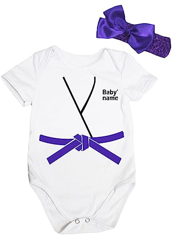 Petitebelle Body pour bébé personnalisé en jersey de karaté de judo et de taekwondo Nb-18m, blanc/violet, 6 mois