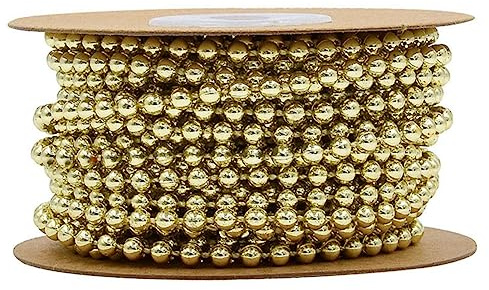 SHTGOI Rollo de perlas, galvanoplastia, guirnalda de perlas con hilo de pescar, cuerda de perlas, guirnalda de regalo, cadena decorativa para manualidades, cadena, flores, boda, 4 mm x 10 m, dorado