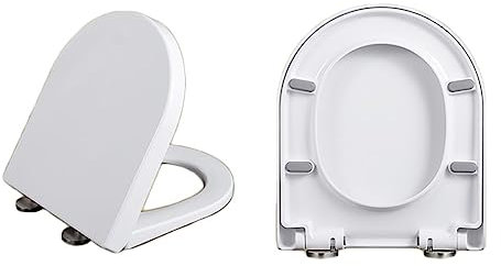 Toilettendeckel D Form, WC Sitz Mit Absenkautomatik, Klodeckel D-Form Aus Duroplast, Klobrille Mit Quick-Release Funktion, Leichte Reinigung, Antibakteriell Klodeckel, WC Deckel Weiß,02G