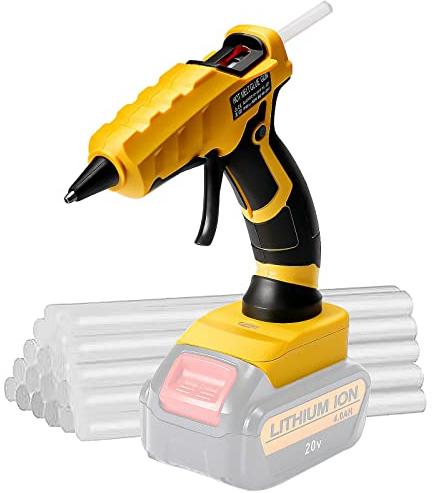 Pistola per colla a caldo senza fili per Dewalt 18 V/20 V, batteria agli ioni di litio, 30 secondi, con 30 pezzi, stick di colla (7 x 150 mm), per artigianato e riparazioni fai da te (solo strumenti)
