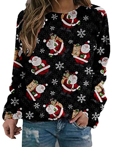 rtdgcv Damen Hoodie Oversize Frauen Weihnachten Kitz Schneeflocke Druck Herbst und Winter locker lässig lässig langärmliges Rundhals-Sweatshirt Oversize Hoodie (S, XXL)