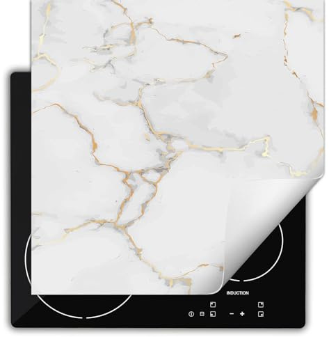 SMTDeco herdabdeckplatte Induktionsmatte herdabdeckung ceranfeld abdeckplatten für ceranfelder induktionskochfeld schutzmatte 60x52 cm Marmor Stein Weiß