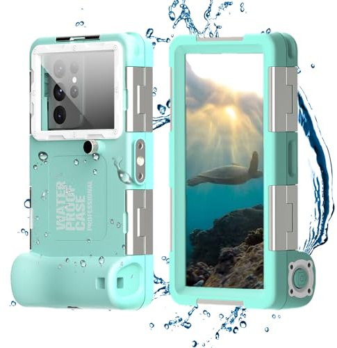 IPX8 wasserdichte Tauchen Handyhülle für Schwimmen Universal Smartphone Fall Unterwasser Abdeckung für iPhone 16 15 13 11 Samsung S25 S23 S21 Ultra Huawei Google OnePlus Xiaomi LG(2nd Gen Blau Weiß)