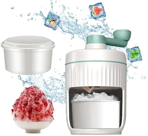 Ellxen Manueller Eiszerkleinerer Crusher Rotary,mit Handkurbel und Eiswürfelschalen,für Bar Küche vereist Trinken zubehö zur Herstellung von Snowcones Eiscreme und Slushy（weiß+grün）