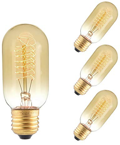 B4U E27 Vintage Edison Light Bulb 40W, 4 Pack Dimmable Decorative Filament Tube T45 Bulbs, 2700K, 230V