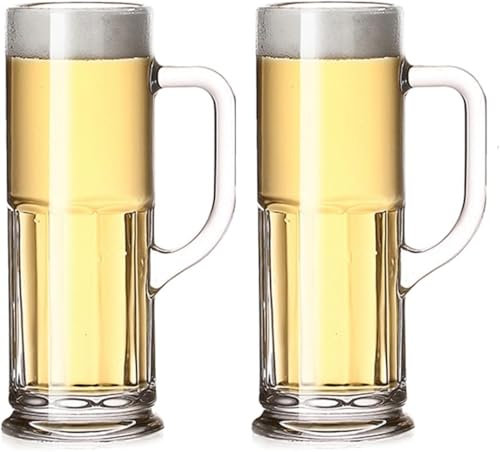QCKNKMGG Boccale da birra in vetro personalizzato Bicchieri da birra classici con fondo spesso e manici Boccali da birra for famiglie, bar, feste, intrattenimento Set da 2 boccali da birra da 21 once