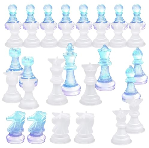 Welhammsae Moule d'Échecs en Silicone, 16 Pièces Moule pour Pièces d'Échecs 3D, Ensemble de Moules en Résine Époxy pour Loisirs Créatifs, DIY Bricolage, Jeux de Société, Cadeau d'Anniversaire