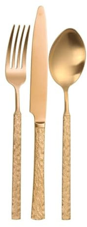 GLJTUO Silverware Set Embossed Knife Fork Spoon 2/4 Pcs Dinner Forks Stainless Steel Dinnerware Set Mirror Polished Cutlery Set,Gold-3 Pack