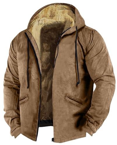 Herren Lässige Mode Schwergewicht Warme Kapuzenjacke Fleece Reißverschluss Dicke Winddichte Outdoorjacke 2025 Trend Sommer und Frühling Warm Gefütterter Jacke
