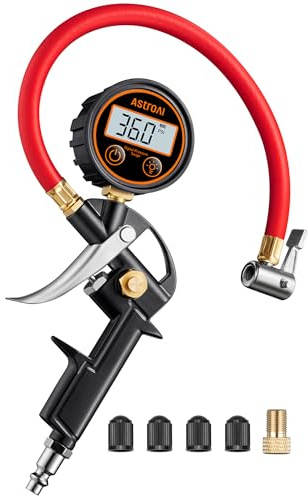 AstroAI T1 Digital Tire Pressure Gauge with Inflator, 3-250 PSI Air Chuck with Pressure Gauge, Heavy Duty with Quick Connect Coupler, Calibrated to ANSI B40.7 Grade 2A