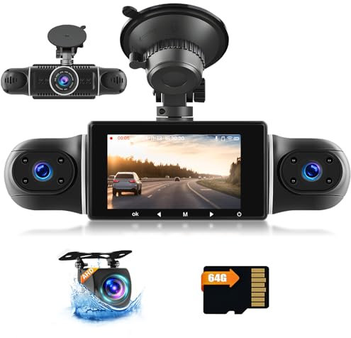 Hikity 3 DVR 1080P WiFi Dashcam Cámara Coche Four Cámara App Control con Tarjeta TF de 64GB Gran Angular 360°Super Visión Nocturna Sensor G, Grabación en Bucle Monitor de Aparcamiento 24H
