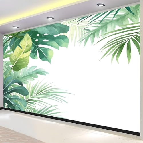 Papier Peint Panoramique Monstera à Feuilles de Palmier 300x210 cm 3D Papier Peint Intissé Feuilles Photo Trompe l'oeil Poster Geant Mural Salon Chambre Enfant Chambre Décoration Murale a.4452