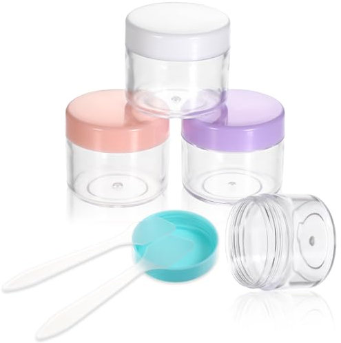 4 PCS Travel Size Lotion Containers with Lids, Small Plastic Refillable Cosmetic Jars Leak-Proof Sample Containers with 2 PCS Small Scraper for Lotions Cream Makeup Cosmetics