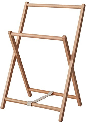 Freistehender Standspiegel-Garderobenständer, Kleiderständer aus Massivholz, praktisch platzsparend, klappbar als Kleiderständer und Garderobe mit 2 Kleiderstangen aus Holz (Farbe: Holzfarbe