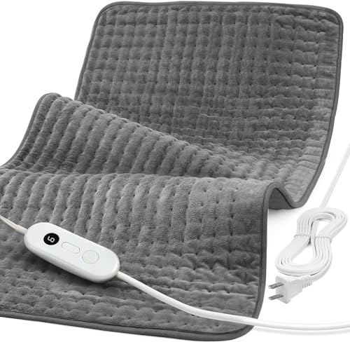Heating Pad for Back Pain Relief, 17 X 33 XXX-Large Heating Pads for Cramps,Electric Heating Pad XL with 6 Fast Heating Settings,Moist Dry Heat Options,Auto-Off,Machine Washable, Light Gray