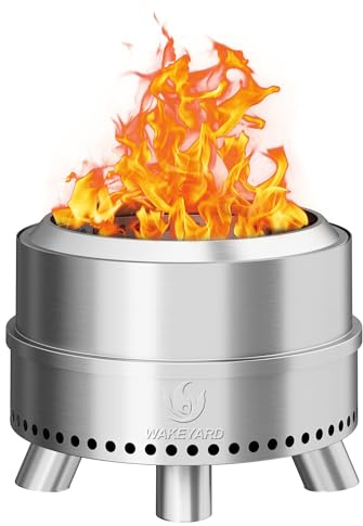 Wakeyard Rauchfreie Feuerstelle, 19 Zoll Tragbare Rauchfreie Feuerschale für den Außenbereich mit Schürhaken und Tragetasche, Feuerstelle aus Edelstahl, Einfache Einrichtung und Lagerung, Silber