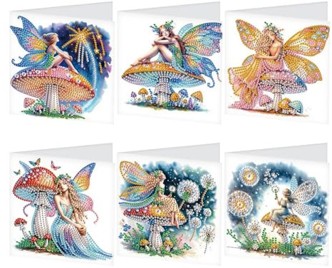 JISHSHAY 6 Stück Diamond Painting Grußkarten Elfen Feen Diamant Painting Geburtstagskarten Diamantmalerei Karte Geburtstag Diamant Malerei Glückwunschkarten Diamaond Malerei Greeting Cards