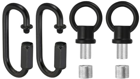 PATIKIL M10 Fine Thread Lamp Female Loop Holder with M12 Adapter Chain Quick Link, Lifting Eye Nut Hook Ring Structural Support to Chandelier, 44 lbs Load Black Pack of 2