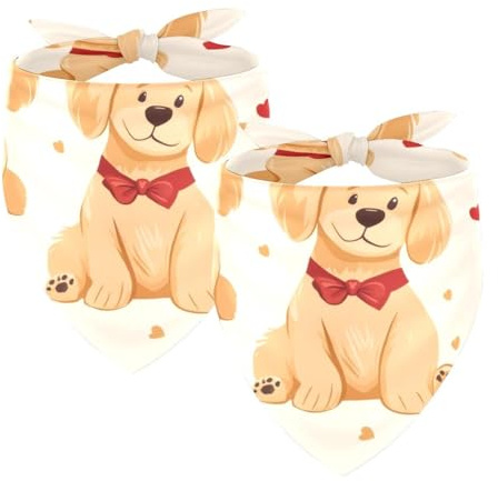 Hundehalstuch, verstellbar, Dreieckstuch für kleine, mittelgroße und große Hunde, Katzen, Haustiere, Herzen, Golden Retriever, 2 Stück